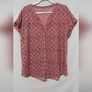L.L. Bean V-Neck Short Sleeve Top T Shirt Womens Size 1X Geometric Print Stretch